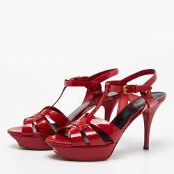 Saint Laurent Red Patent Leather Tribute Sandals Size 39