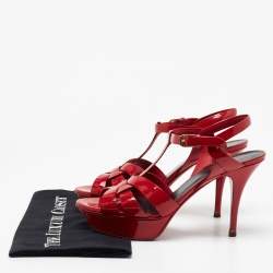 Saint Laurent Red Patent Leather Tribute Sandals Size 39