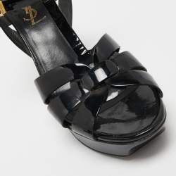 مملوكة مسبقًا Saint Laurent Black Patent Leather Tribute Sandals Size 39