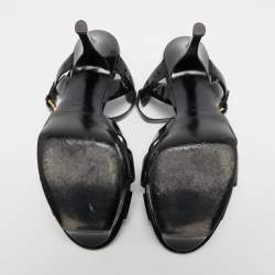 مملوكة مسبقًا Saint Laurent Black Patent Leather Tribute Sandals Size 39