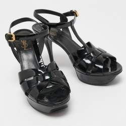 مملوكة مسبقًا Saint Laurent Black Patent Leather Tribute Sandals Size 39