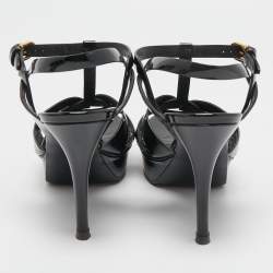 مملوكة مسبقًا Saint Laurent Black Patent Leather Tribute Sandals Size 39
