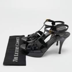 مملوكة مسبقًا Saint Laurent Black Patent Leather Tribute Sandals Size 39
