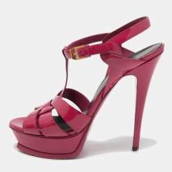 Saint Laurent Dark Pink Patent Leather Tribute Sandals Size 38.5