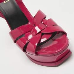 Saint Laurent Dark Pink Patent Leather Tribute Sandals Size 38.5