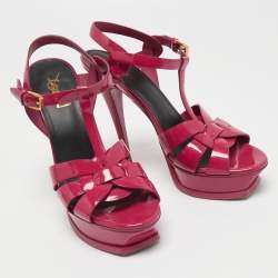Saint Laurent Dark Pink Patent Leather Tribute Sandals Size 38.5