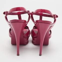 Saint Laurent Dark Pink Patent Leather Tribute Sandals Size 38.5