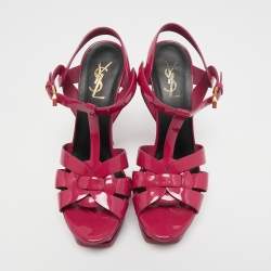 Saint Laurent Dark Pink Patent Leather Tribute Sandals Size 38.5