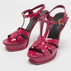 Saint Laurent Dark Pink Patent Leather Tribute Sandals Size 38.5