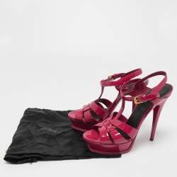 Saint Laurent Dark Pink Patent Leather Tribute Sandals Size 38.5