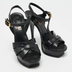 Pre Owned Saint Laurent Black Leather Tribute Sandals Size 35
