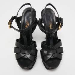 Pre Owned Saint Laurent Black Leather Tribute Sandals Size 35