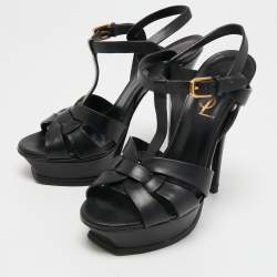 Pre Owned Saint Laurent Black Leather Tribute Sandals Size 35