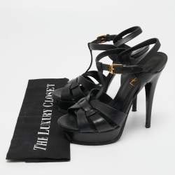 Pre Owned Saint Laurent Black Leather Tribute Sandals Size 35