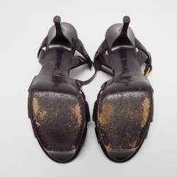 Pre Owned Saint Laurent Purple Patent Leather Tribute Sandals Size 38