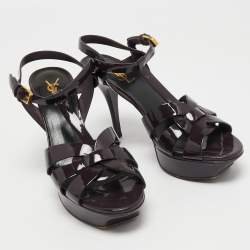 Pre Owned Saint Laurent Purple Patent Leather Tribute Sandals Size 38