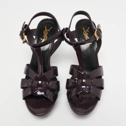 Pre Owned Saint Laurent Purple Patent Leather Tribute Sandals Size 38