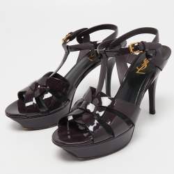 Pre Owned Saint Laurent Purple Patent Leather Tribute Sandals Size 38