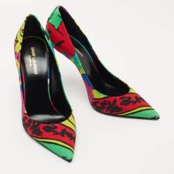 Saint Laurent Multicolor Printed Fabric Zoe Pumps Size 40