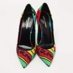 Saint Laurent Multicolor Printed Fabric Zoe Pumps Size 40