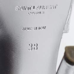 Saint Laurent Silver Croc Embossed Leather Tribute Sandals Size 38