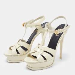 Saint Laurent White Patent Leather Tribute Sandals Size 38