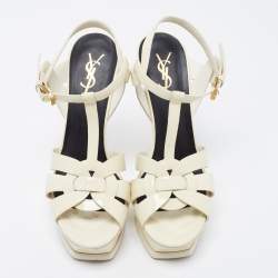 Saint Laurent White Patent Leather Tribute Sandals Size 38