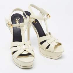 Saint Laurent White Patent Leather Tribute Sandals Size 38
