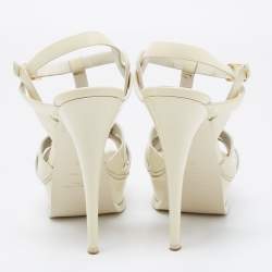 Saint Laurent White Patent Leather Tribute Sandals Size 38