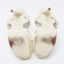 Saint Laurent White Patent Leather Tribute Sandals Size 38