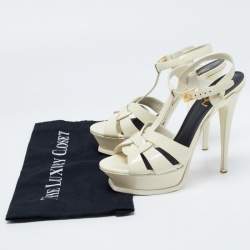 Saint Laurent White Patent Leather Tribute Sandals Size 38