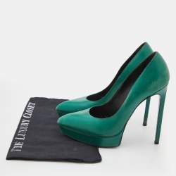 Saint Laurent Green Leather Classic Janis Platform Pumps Size 38