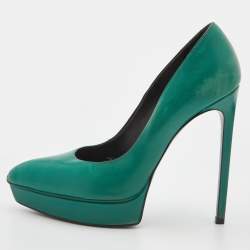 Saint Laurent Green Leather Classic Janis Platform Pumps Size 38
