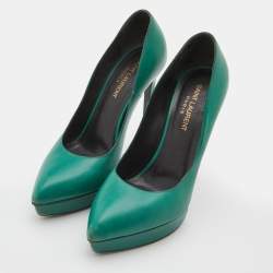 Saint Laurent Green Leather Classic Janis Platform Pumps Size 38