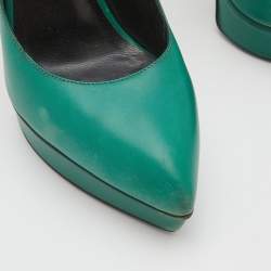 Saint Laurent Green Leather Classic Janis Platform Pumps Size 38