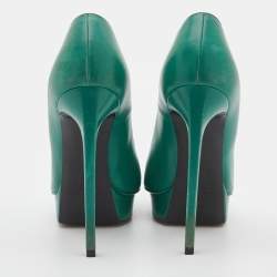 Saint Laurent Green Leather Classic Janis Platform Pumps Size 38