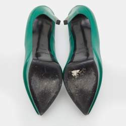 Saint Laurent Green Leather Classic Janis Platform Pumps Size 38