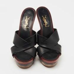 Pre Owned Saint Laurent Black Leather Platform Clogs Size 38