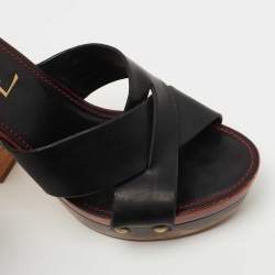 Saint Laurent Black Leather Platform Clogs Size 38