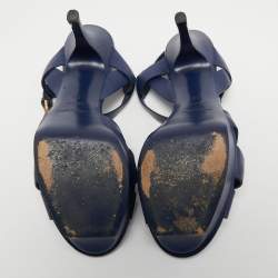 Saint Laurent Navy Blue Leather Tribute Sandals Size 38
