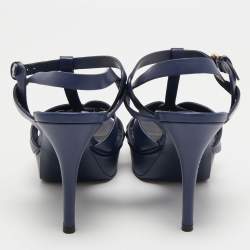 Saint Laurent Navy Blue Leather Tribute Sandals Size 38