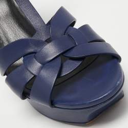Saint Laurent Navy Blue Leather Tribute Sandals Size 38