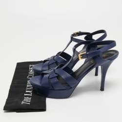 Saint Laurent Navy Blue Leather Tribute Sandals Size 38