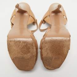 Pre Owned Saint Laurent Beige Patent Leather Tribute Sandals Size 38.5