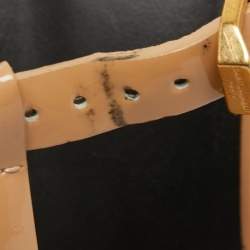 Pre Owned Saint Laurent Beige Patent Leather Tribute Sandals Size 38.5