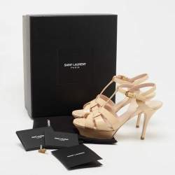 Saint Laurent Beige Patent Leather Tribute Sandals Size 38.5