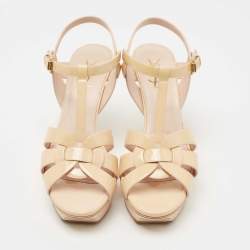 Saint Laurent Beige Patent Leather Tribute Sandals Size 38.5