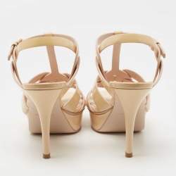Saint Laurent Beige Patent Leather Tribute Sandals Size 38.5