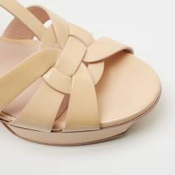 Saint Laurent Beige Patent Leather Tribute Sandals Size 38.5