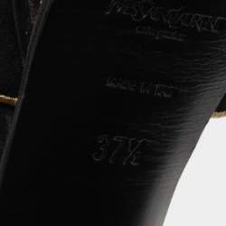 Pre Owned Saint Laurent Black/Gold Suede Tribute Sandals Size 37.5